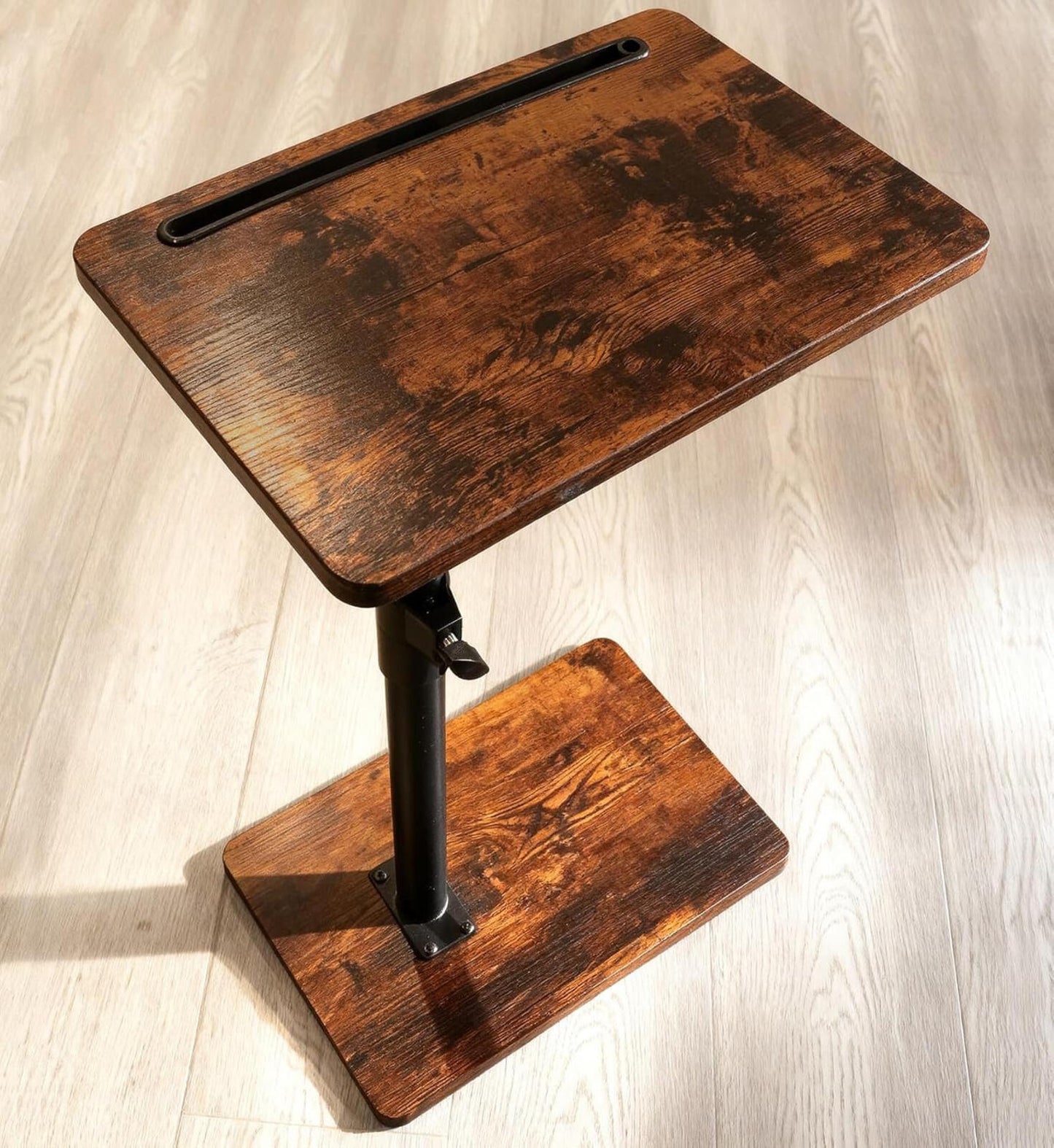 360° Swivel Adjustable Sofa Arm Tray Table Rustic Side Table