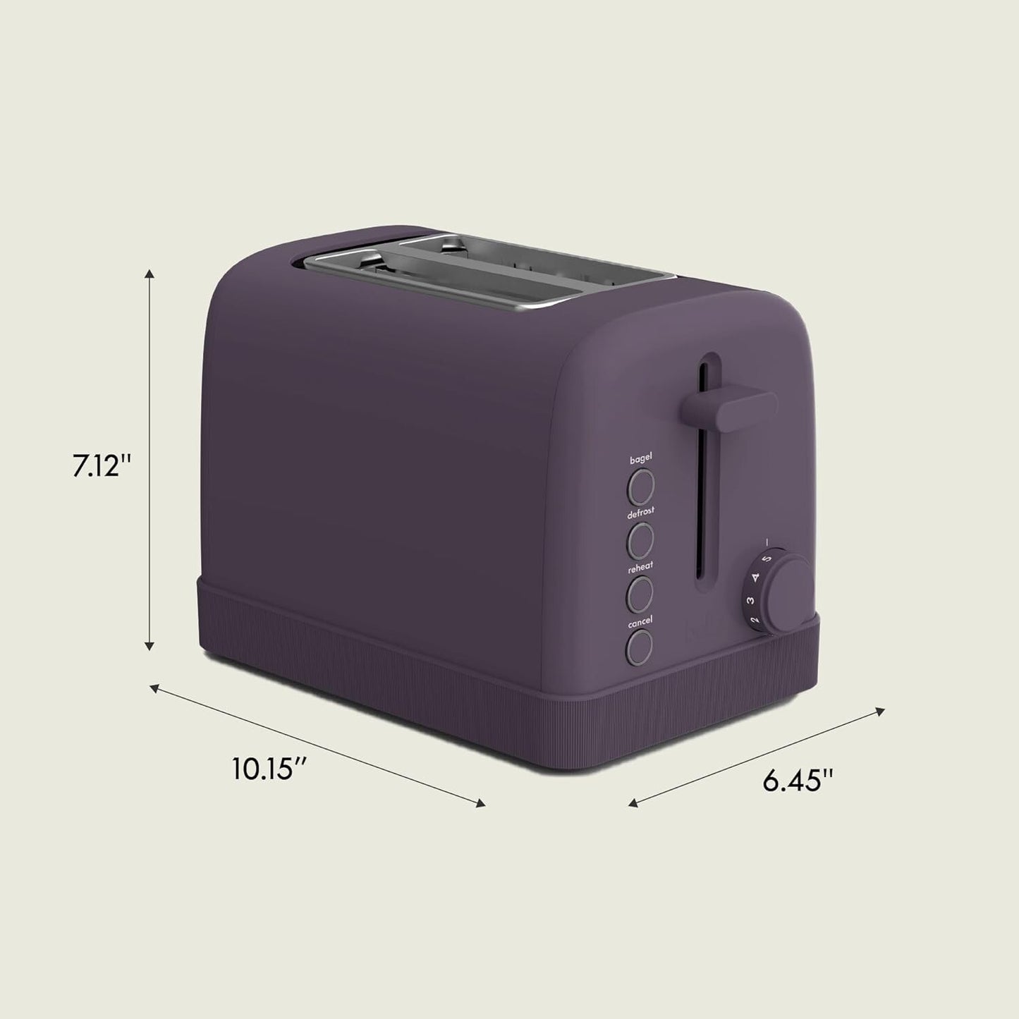 2 Slice Toaster 900W 6 Shade Bagel Crumb Tray Plum
