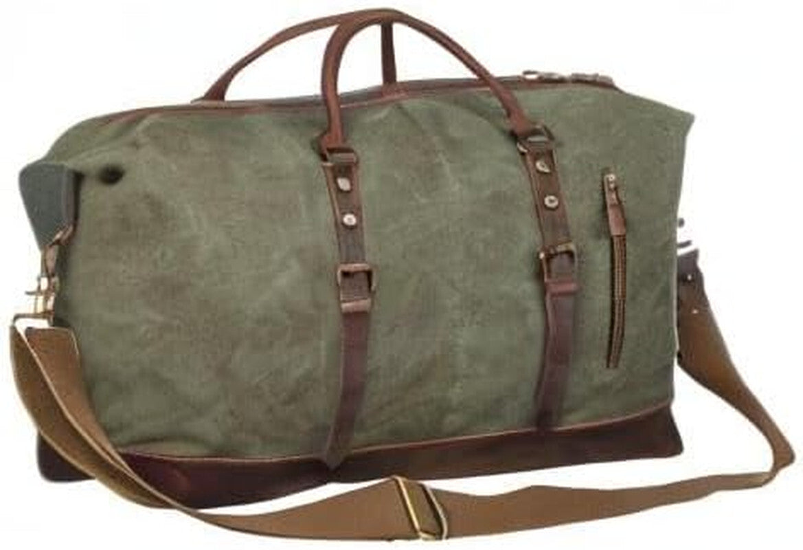 Canvas Travel Duffel Bag Leather Trim Carry On Weekender