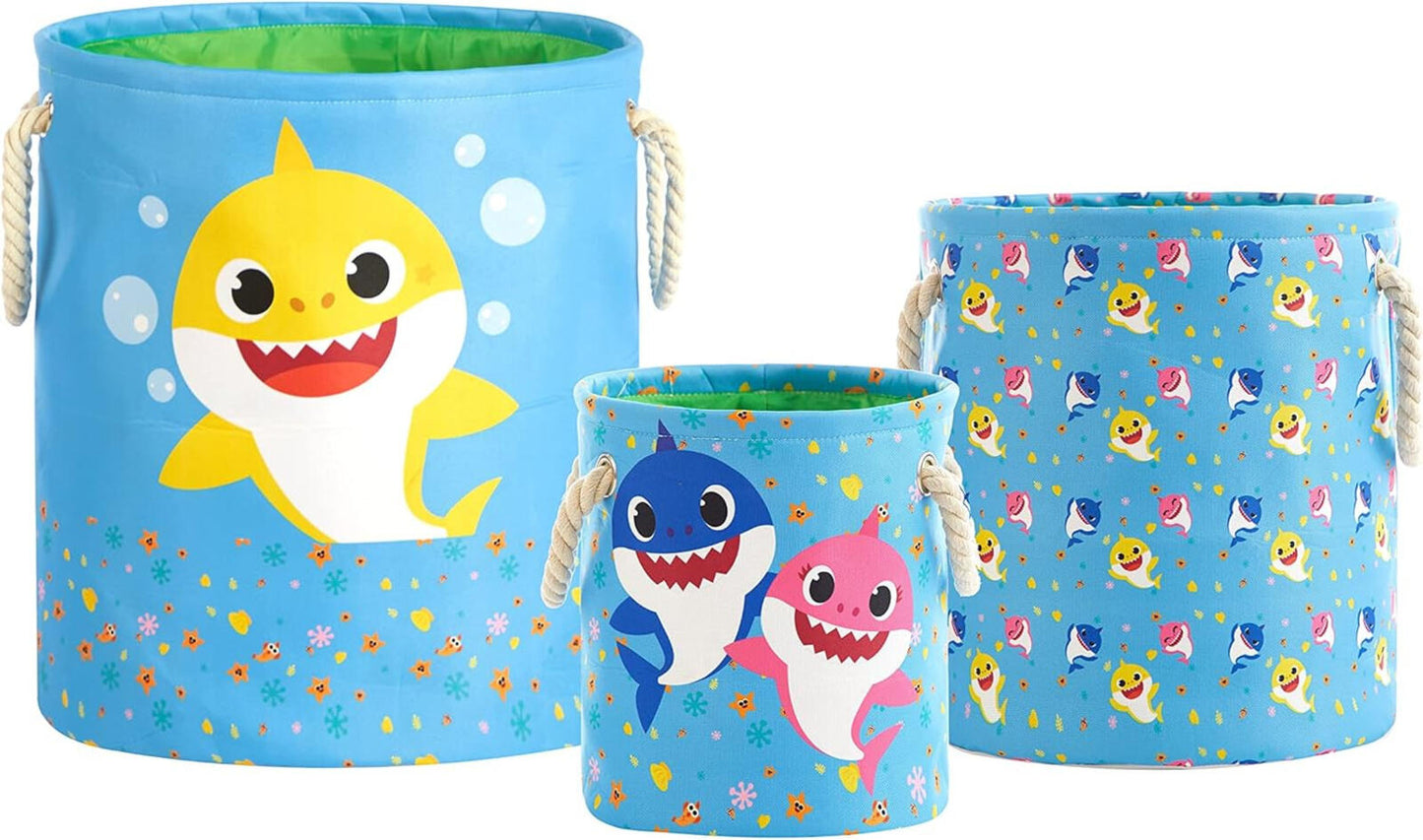 Baby Shark 3-Piece Nestable Toy Storage Baskets Multi-Size Fabric w/ Handles