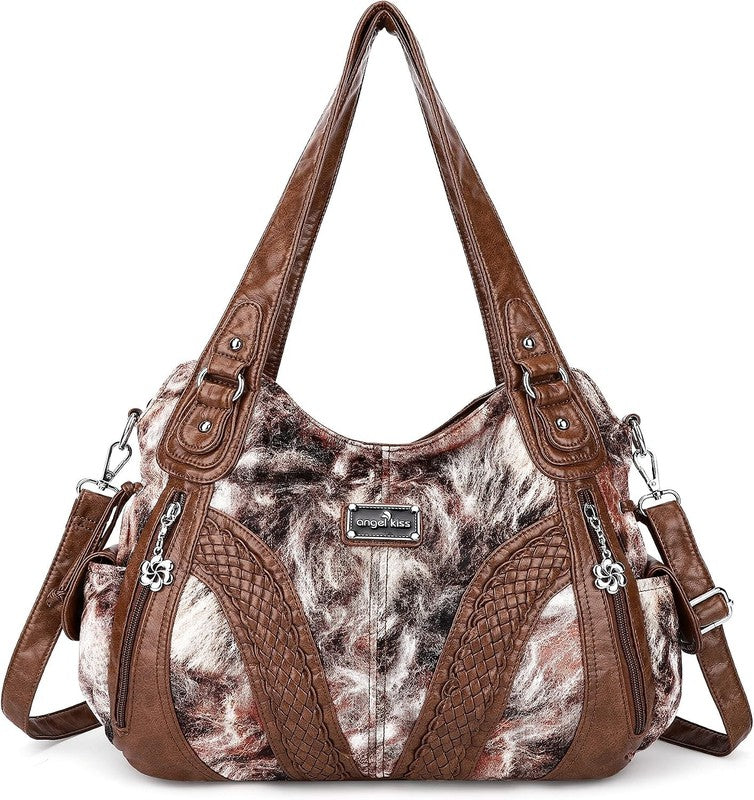 Women's Washed Synthetic Leather Tote Satchel Shoulder Bag1