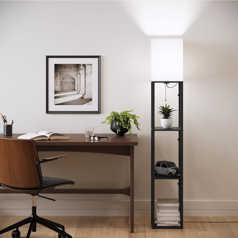 63" Black LED Floor Lamp with Shelves, Standing Lamp with Storage, UL Certified11