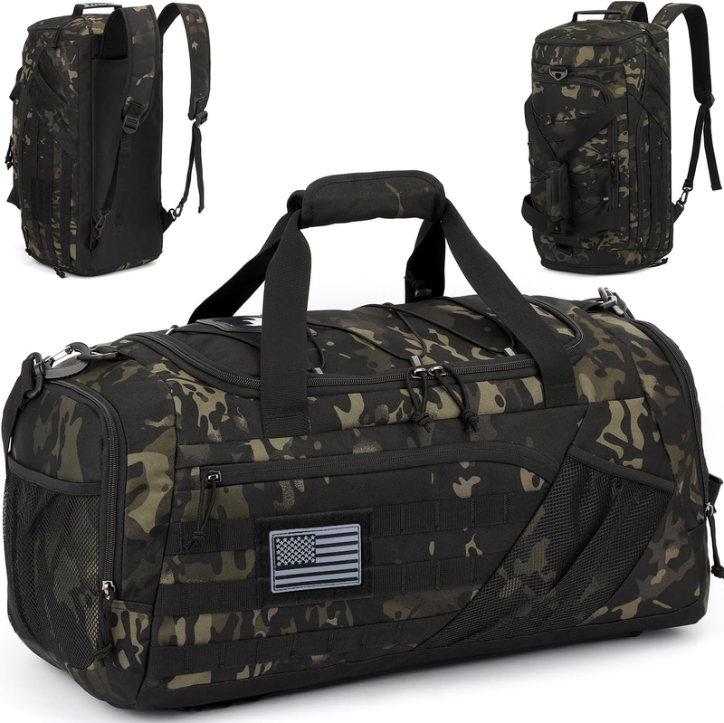 3in1 Tactical Gym Duffle Backpack 45L Men Travel Weekender Shoe Pocket Camo10