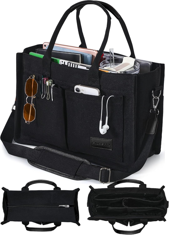 Canvas Tote Bag for Women with Zipper Closure & Individual Compartments for Work10