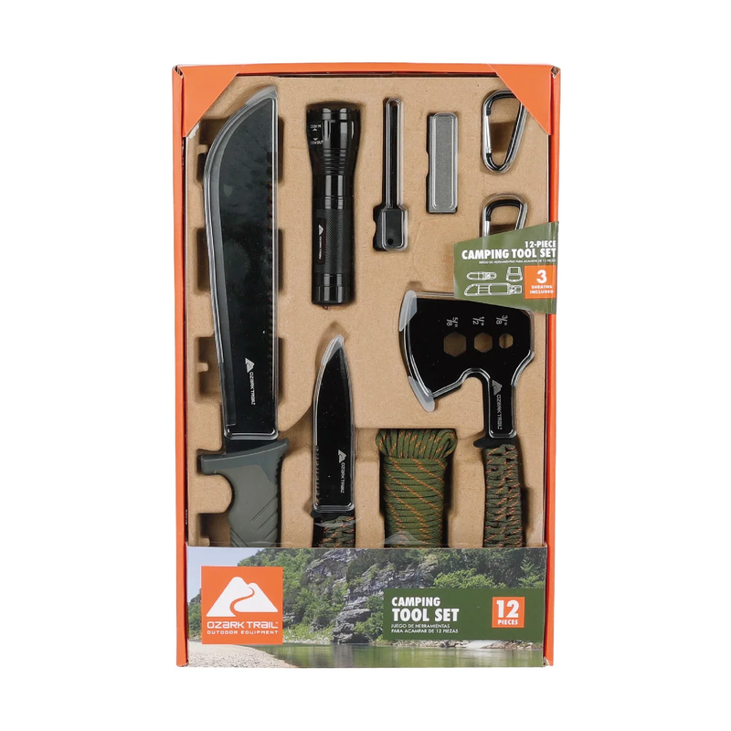12 Pack Camping Tool Set Flashlight Machete Hatchet Knife Survival Kit11