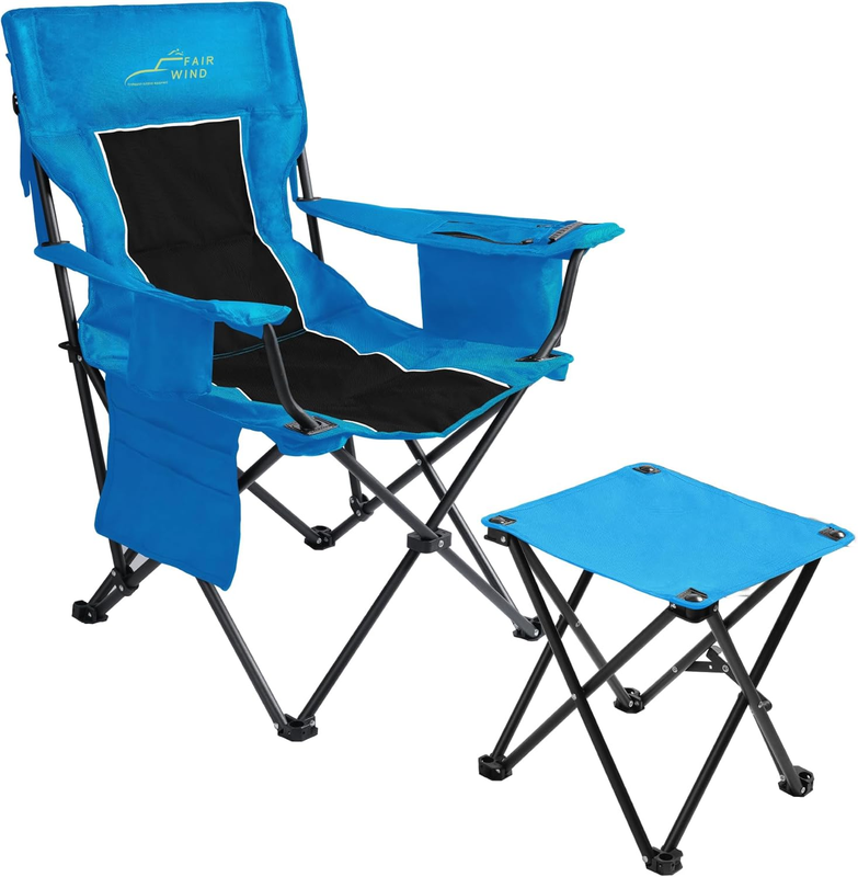 Oversized Padded Camping Chair with Footrest Stool Heavy Duty Cooler Bag Chair f10
