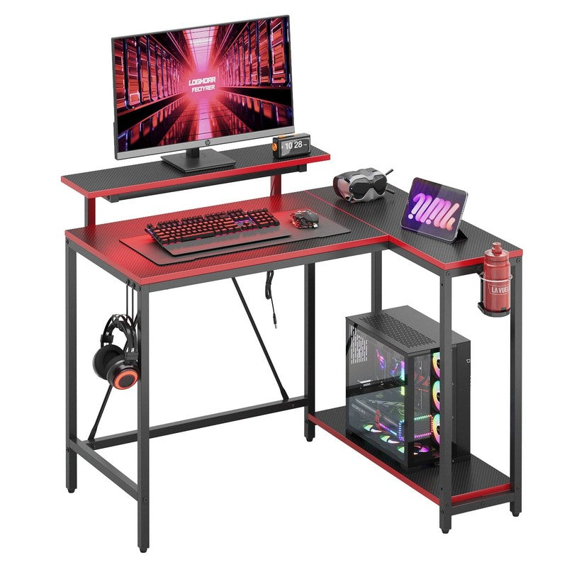 42" Reversible L-Shaped Gaming Desk LED with Monitor Stand & Headset Hooks10