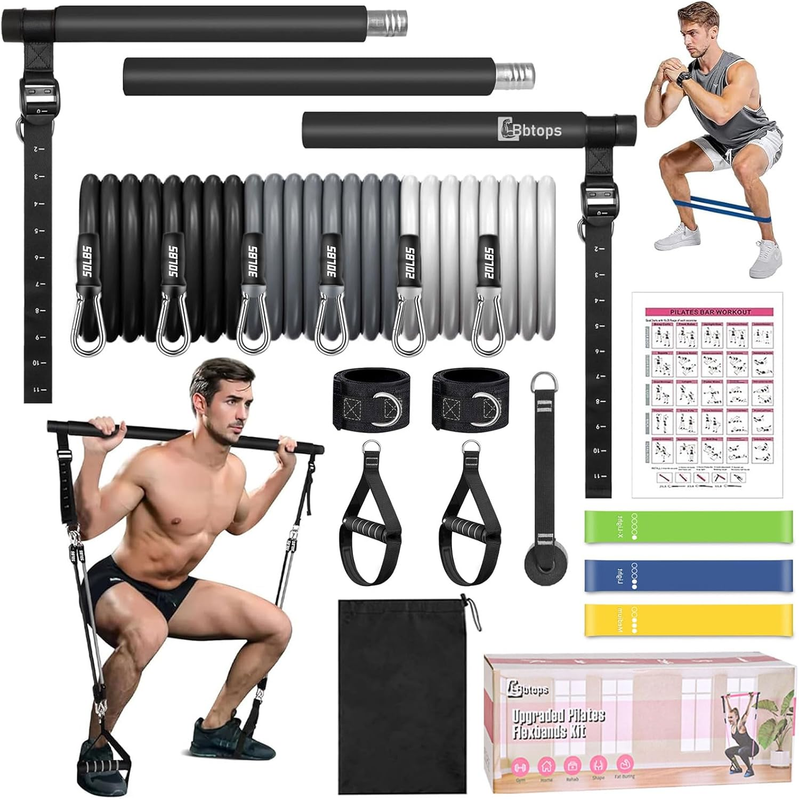 Pilates Bar Kit w/ Stackable Resistance Bands Full Body Home Gym Exercise10
