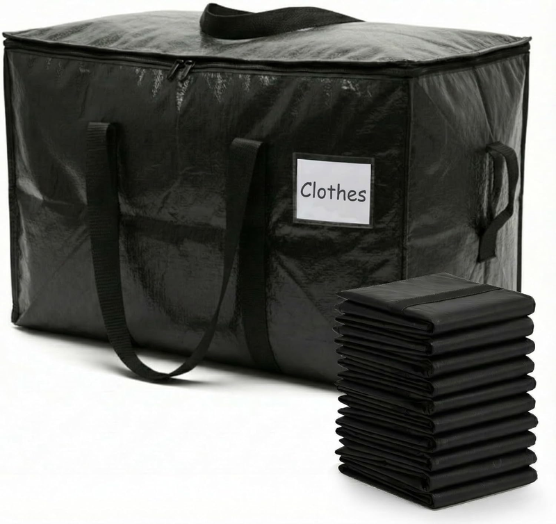 10-Pack Moving Bags, Large Storage Totes with Zipper Lids, Heavy-Duty Reusable f10