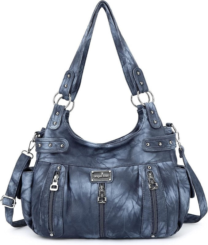 Women's Large Washed Faux Leather Hobo Crossbody Tote Bag1