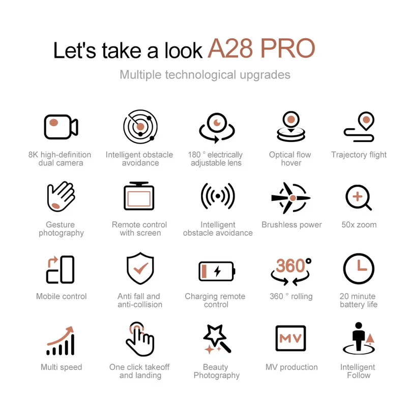 A28 RC Drone with Camera 8K HD Dual Camera Kids Adults Optical Flow11