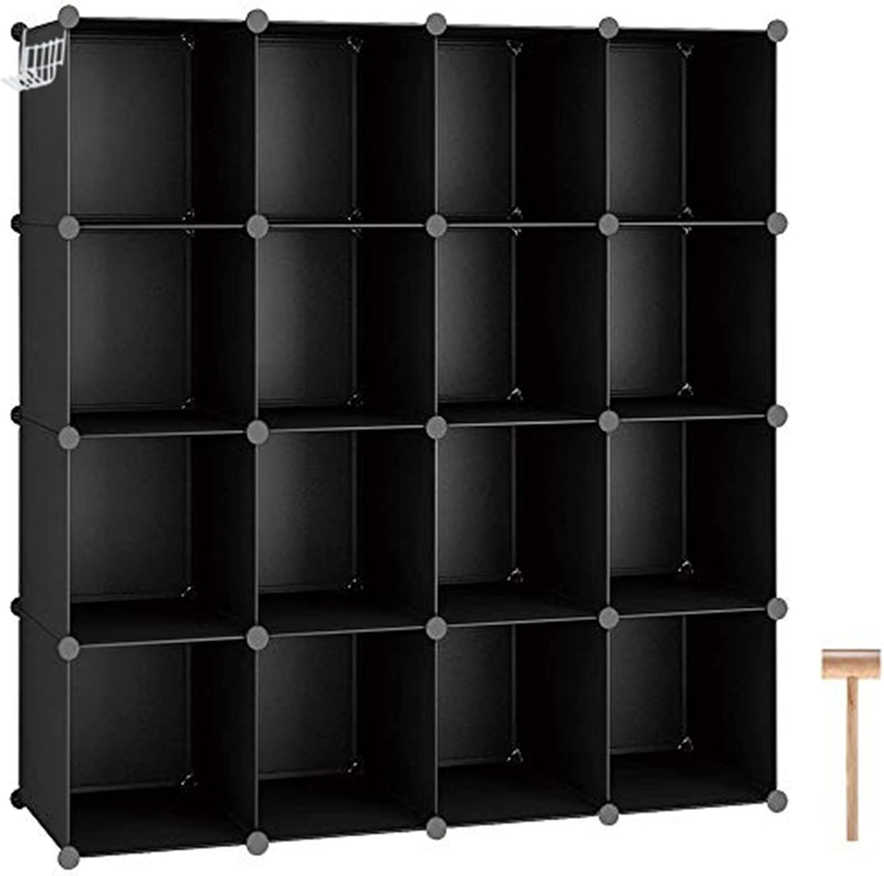16 Cube Storage Organizer, Modular Plastic Closet Shelve Unit, Black 48.4"x48.4"10