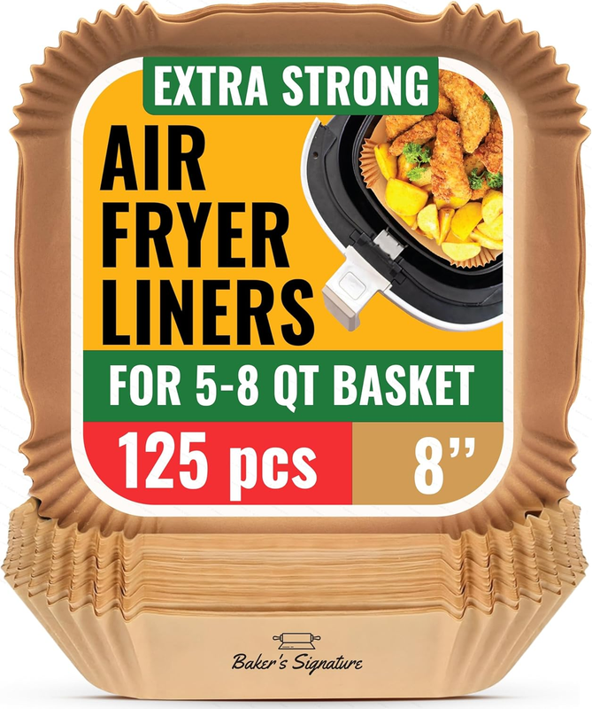 125 Air Fryer Paper Liners 8 Inch Square Non Stick Disposable Oil Proof11