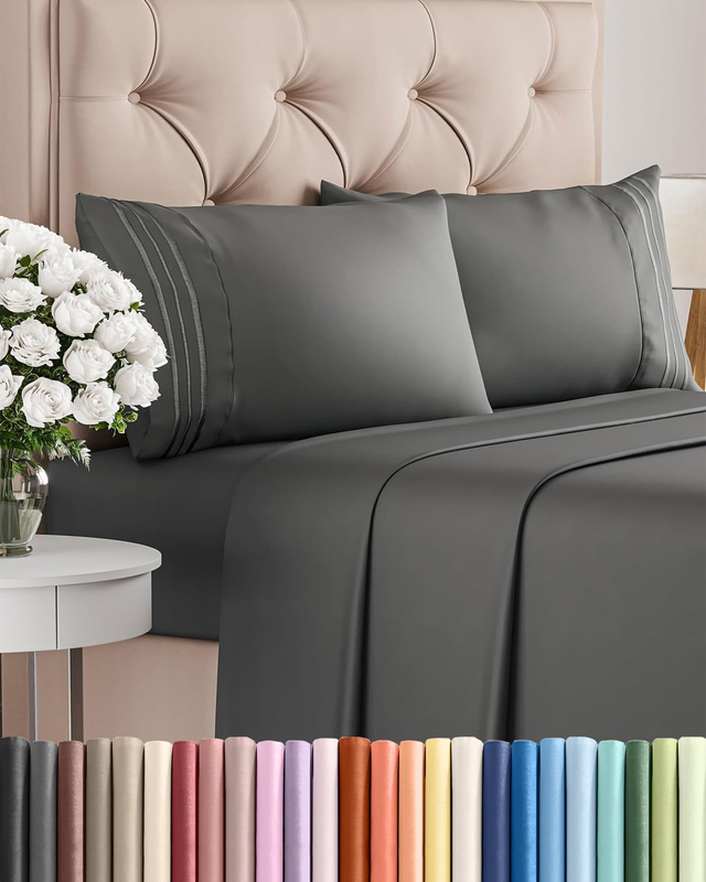 Queen 4 Piece Sheet Set Cooling Hotel Luxury Deep Pocket Charcoal11