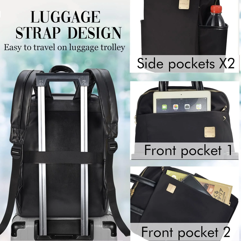 Womens Waterproof Laptop Backpack 14–16 Inch Polyester Black11