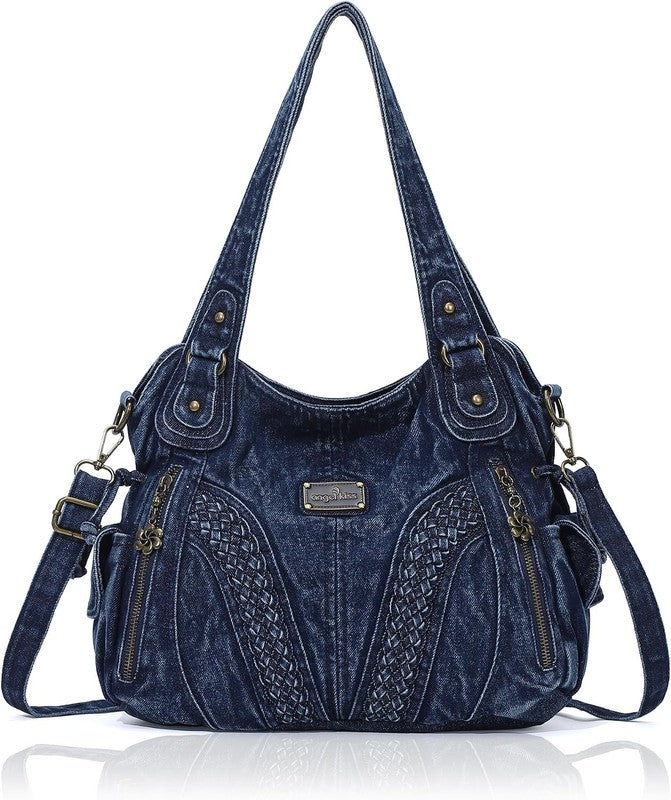 Women's Washed Synthetic Leather Tote Satchel Shoulder Bag1