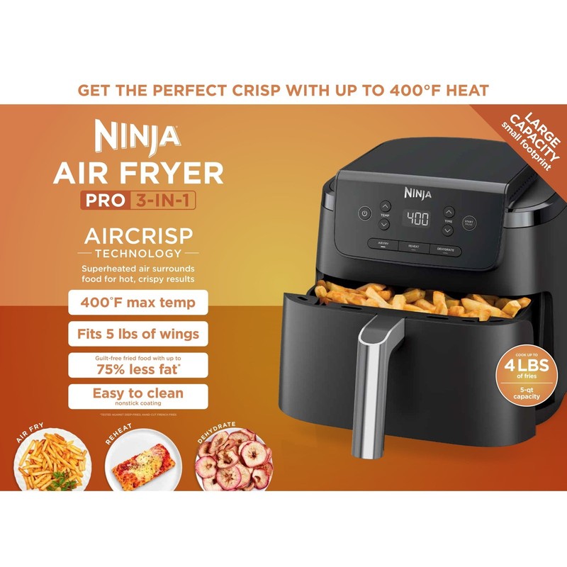 Pro XL 5 Qt Black Air Fryer with Automatic Shutoff for Safe Cooking NEW10