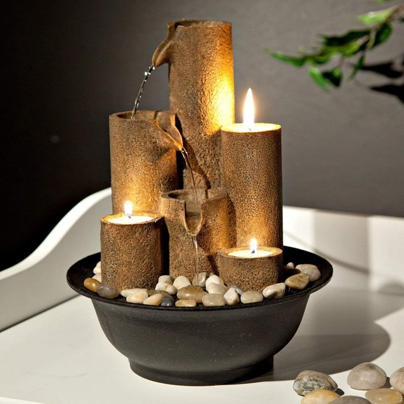 WCT202 Indoor Tabletop Tiered Water Fountain Featuring 3 Candles for Desktop and11