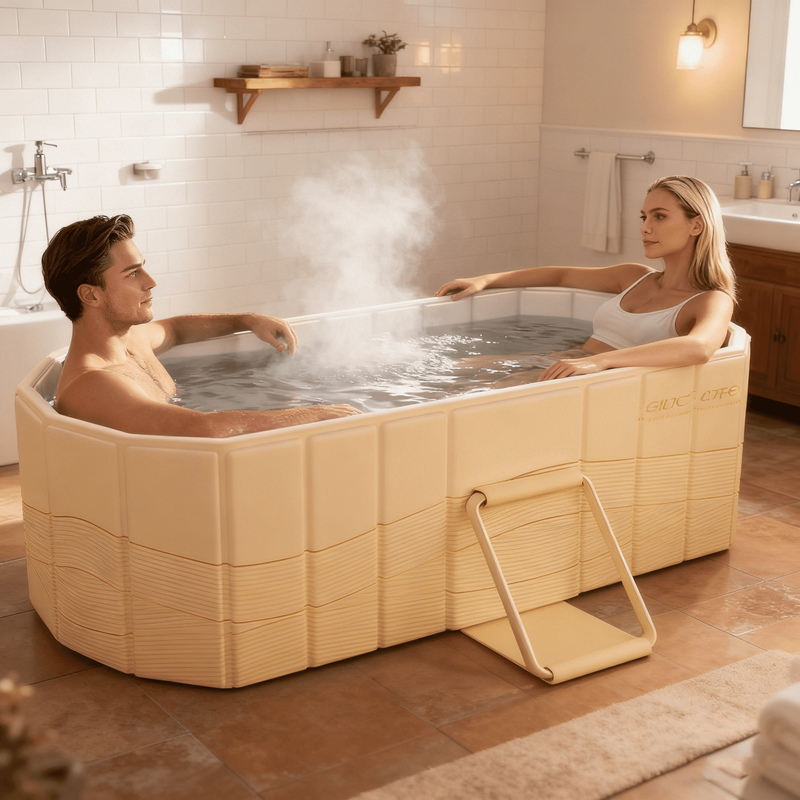 47"Foldable Bathtub for 2 People,Upgraded Adult Tub for Hot Ice Bath,Yellow with11
