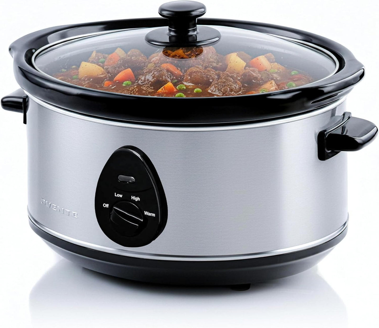 3.7Qt Electric Slow Cooker Stainless Steel Non-Stick Dishwasher Safe Silver