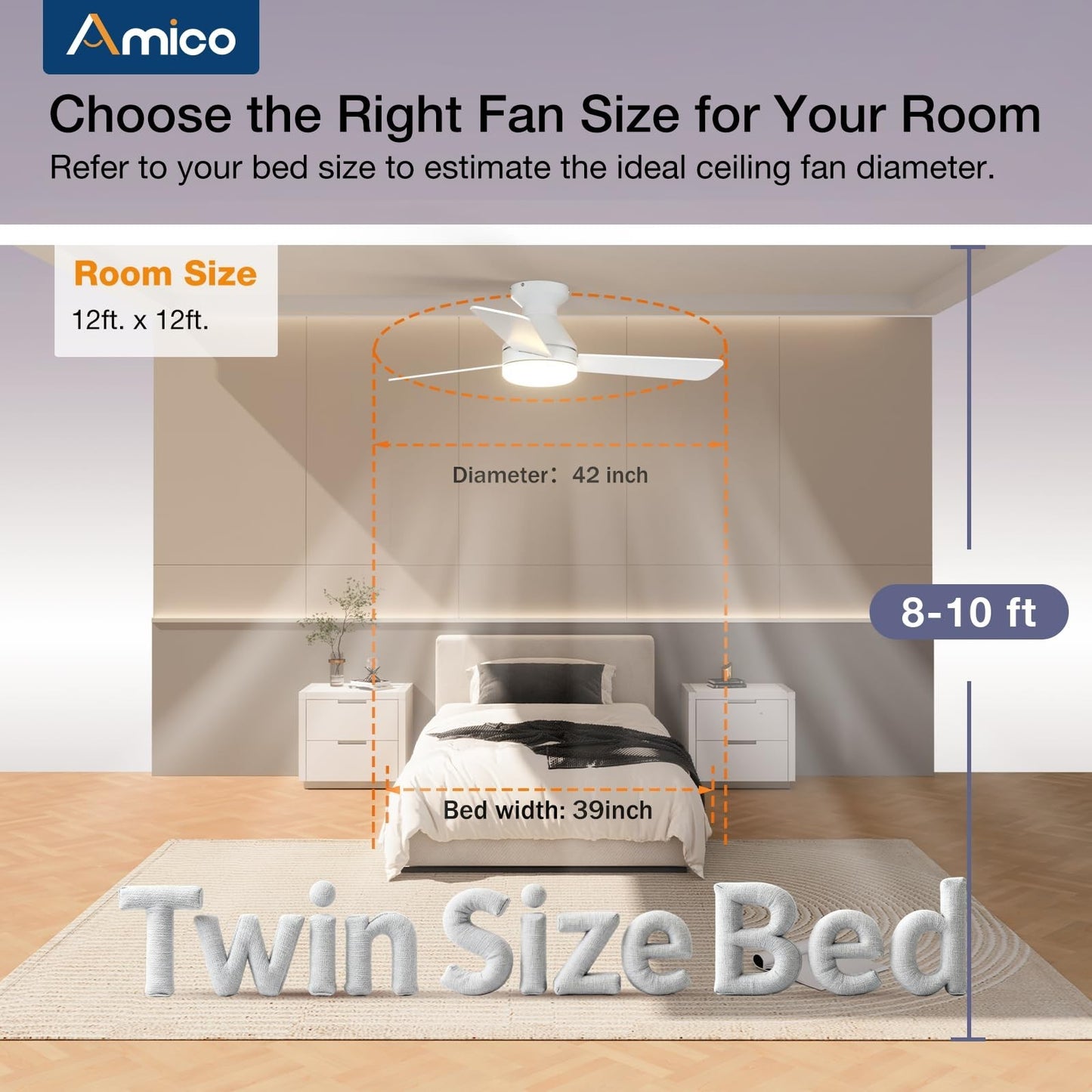 42" White Low Profile Ceiling Fan with Lights & Remote | Dimmable, Quiet DC Moto7