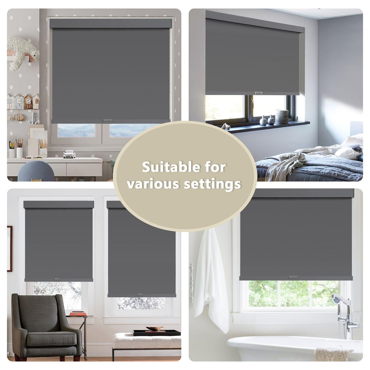 Cordless Blackout Roller Shades 20"W x 72"H Grey Thermal Insulated, UV Protect5