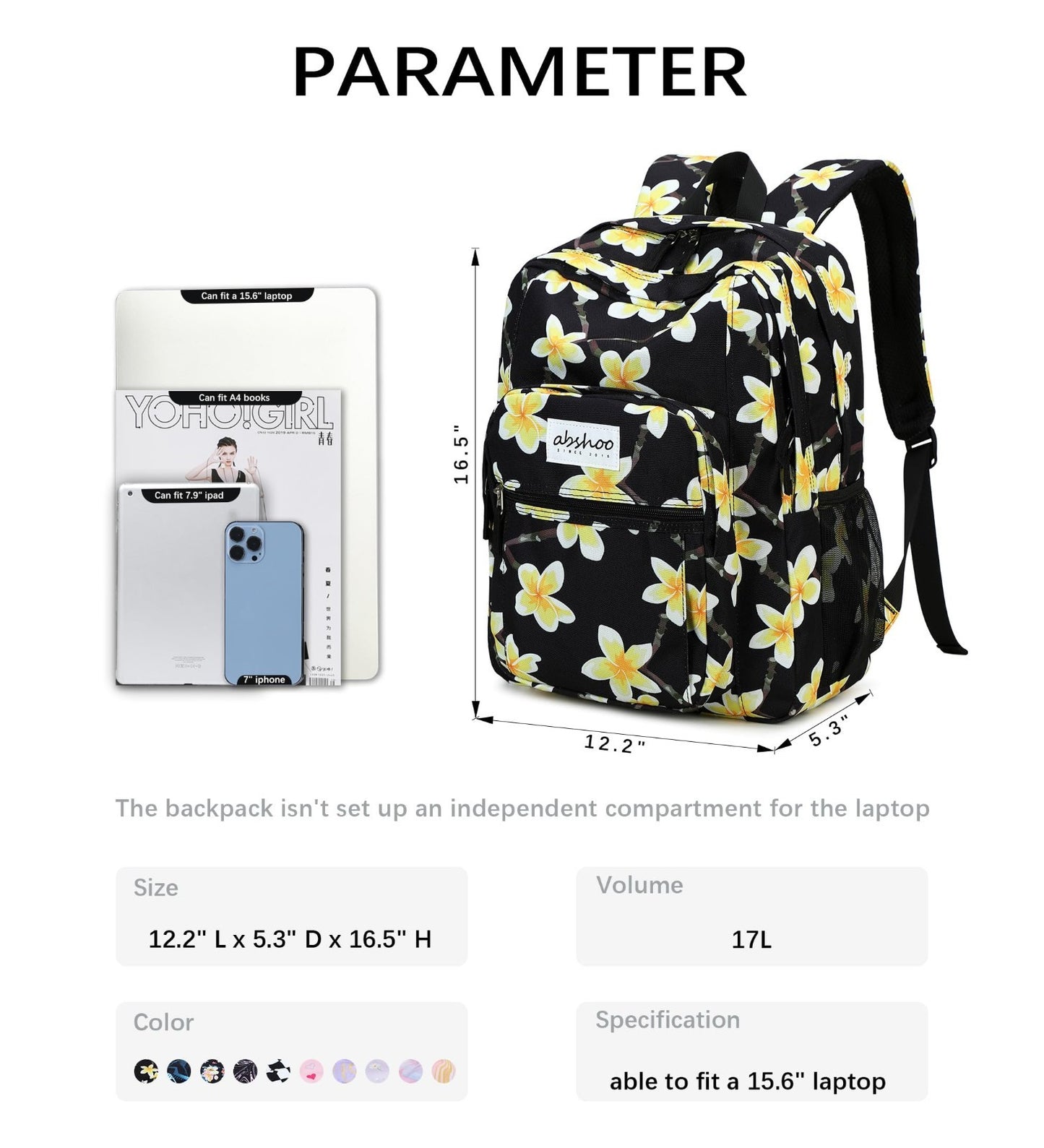 Floral Women's School Backpack Water Resistant Bookbag for College & Teens5