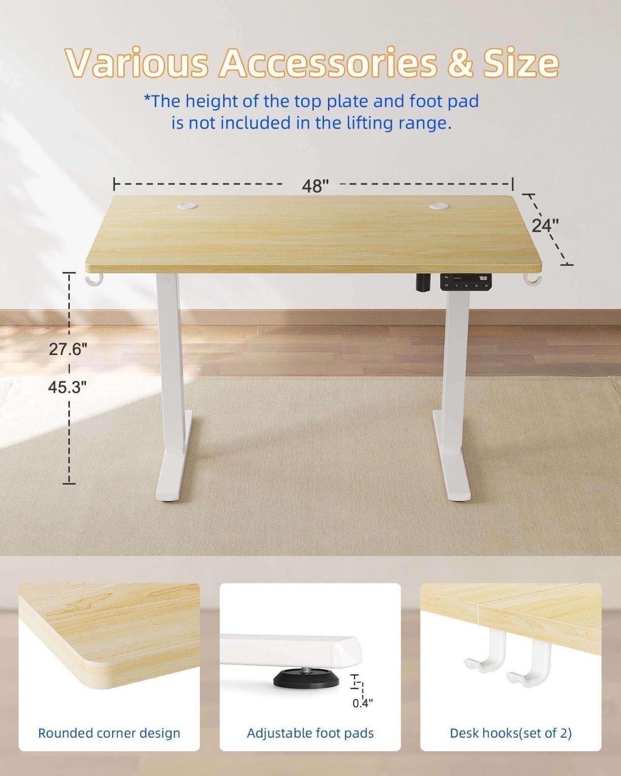 Adjustable Electric Standing Desk 48x24, Height-Adjustable Home Office Desk5