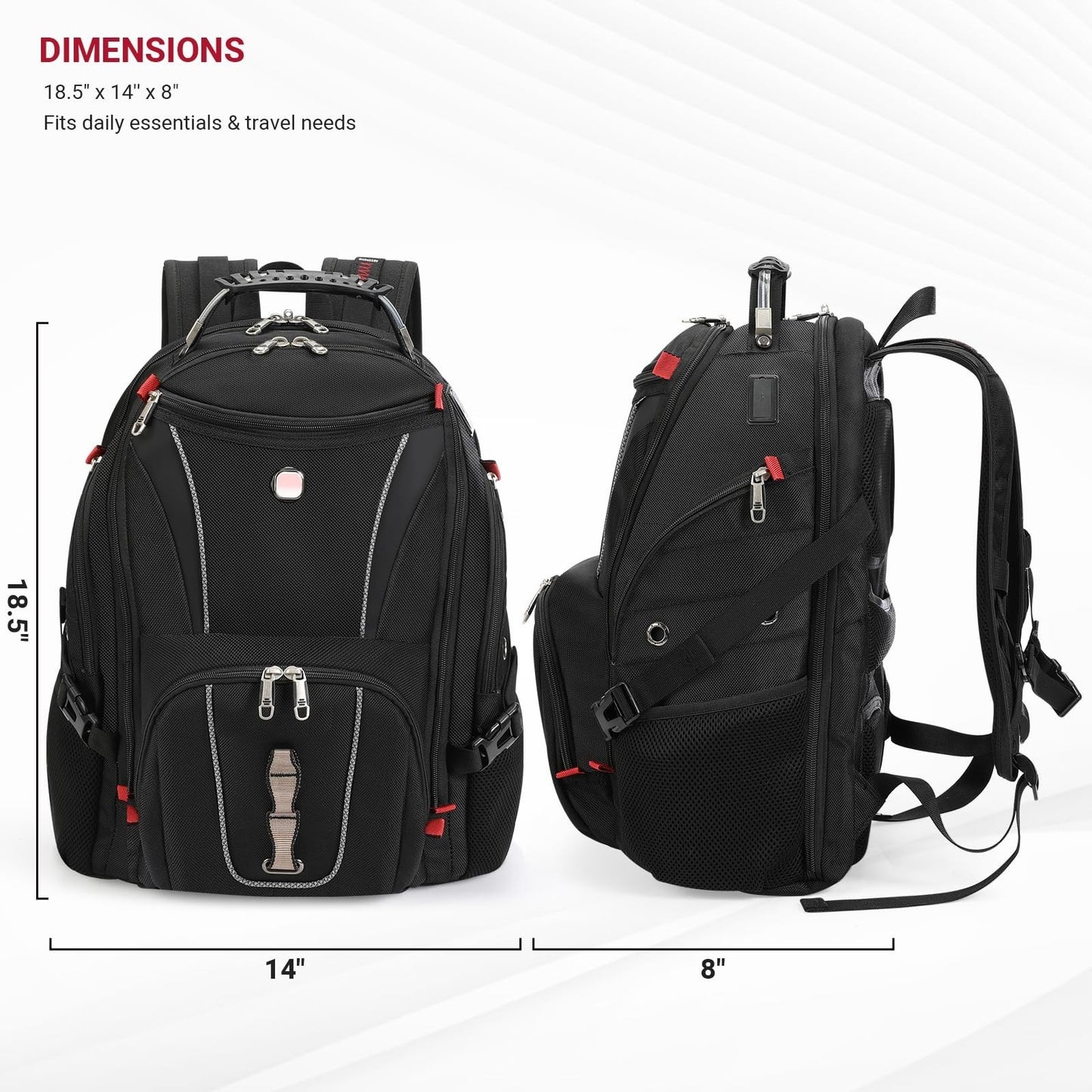 17" Travel Laptop Backpack, USB & Type C Charging, TSA Friendly, Multi Pocket Bu8