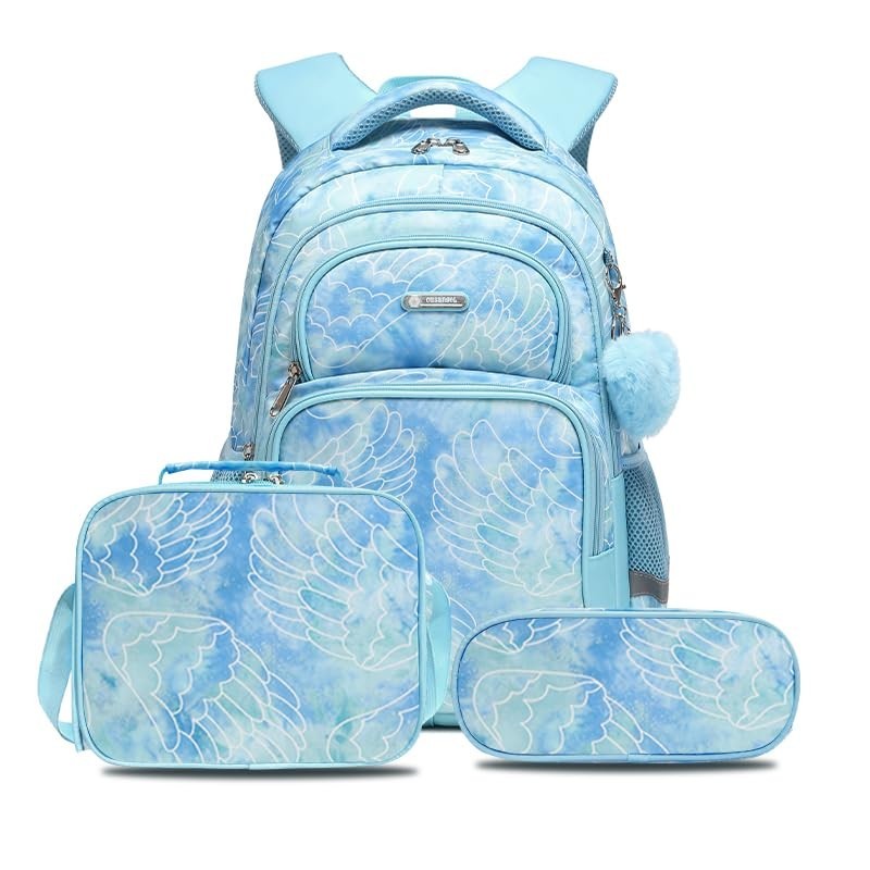 Girls Kids Backpack with Lunch Box for School, 17" Bookbag for Ages 7 12, Durabl7