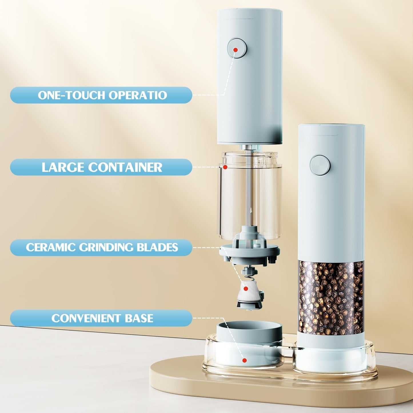 Automatic Electric Salt & Pepper Grinder Set Adjustable Coarseness, LED, Large6