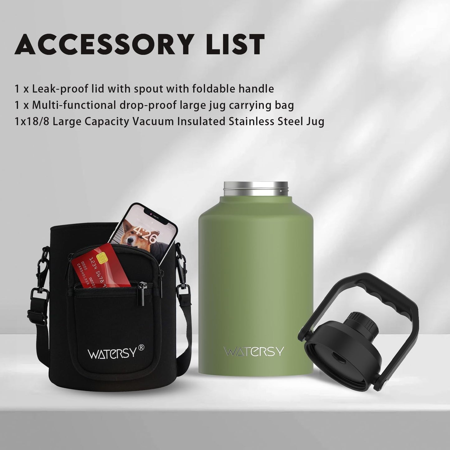 Insulated 1 Gallon Water Bottle - 128oz Stainless Steel, BPA Free, Leak Proof, C5