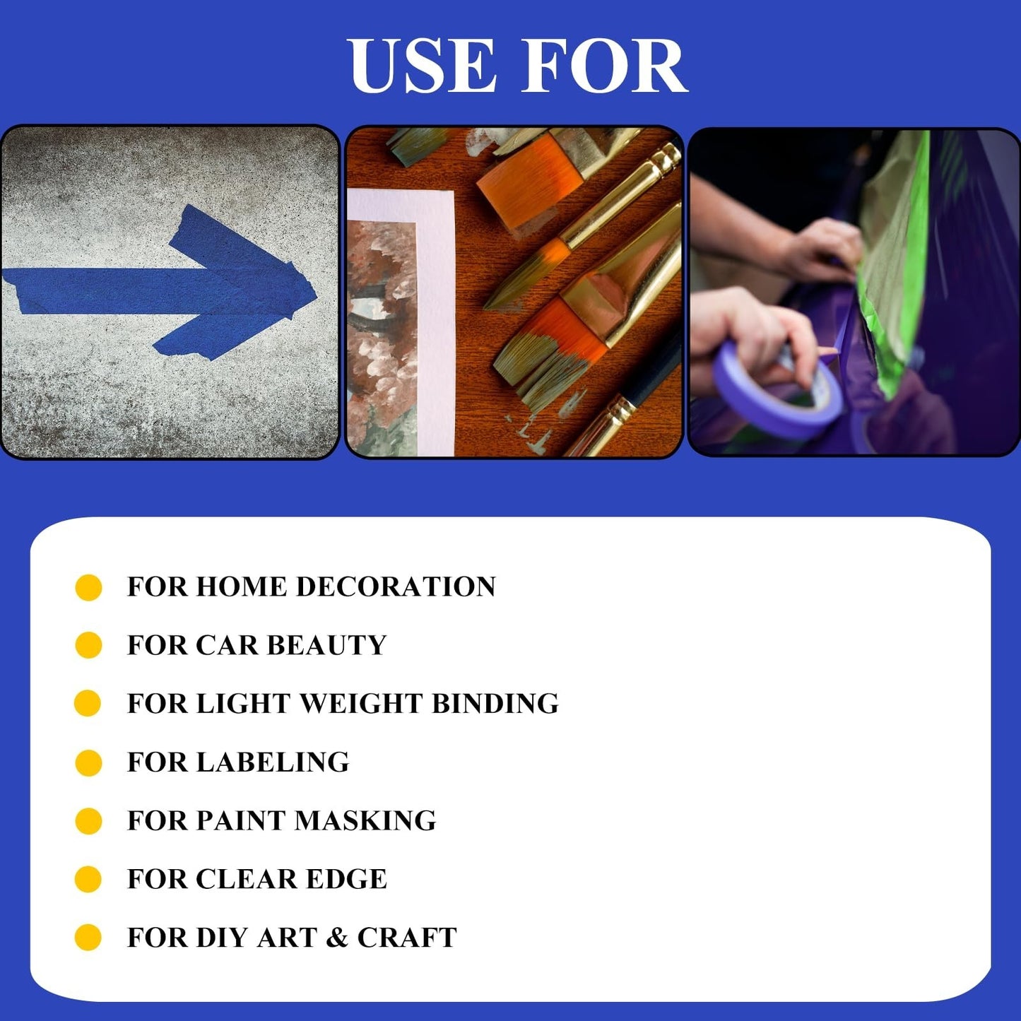 Blue Masking Tape 2 Inch Wide, 6 Rolls, No Residue, Perfect for Wall Painting6