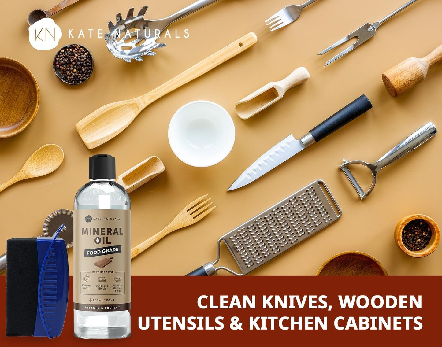 Food Grade Mineral Oil 12oz with Wax Applicator for Cutting Boards & Butcher Blo5