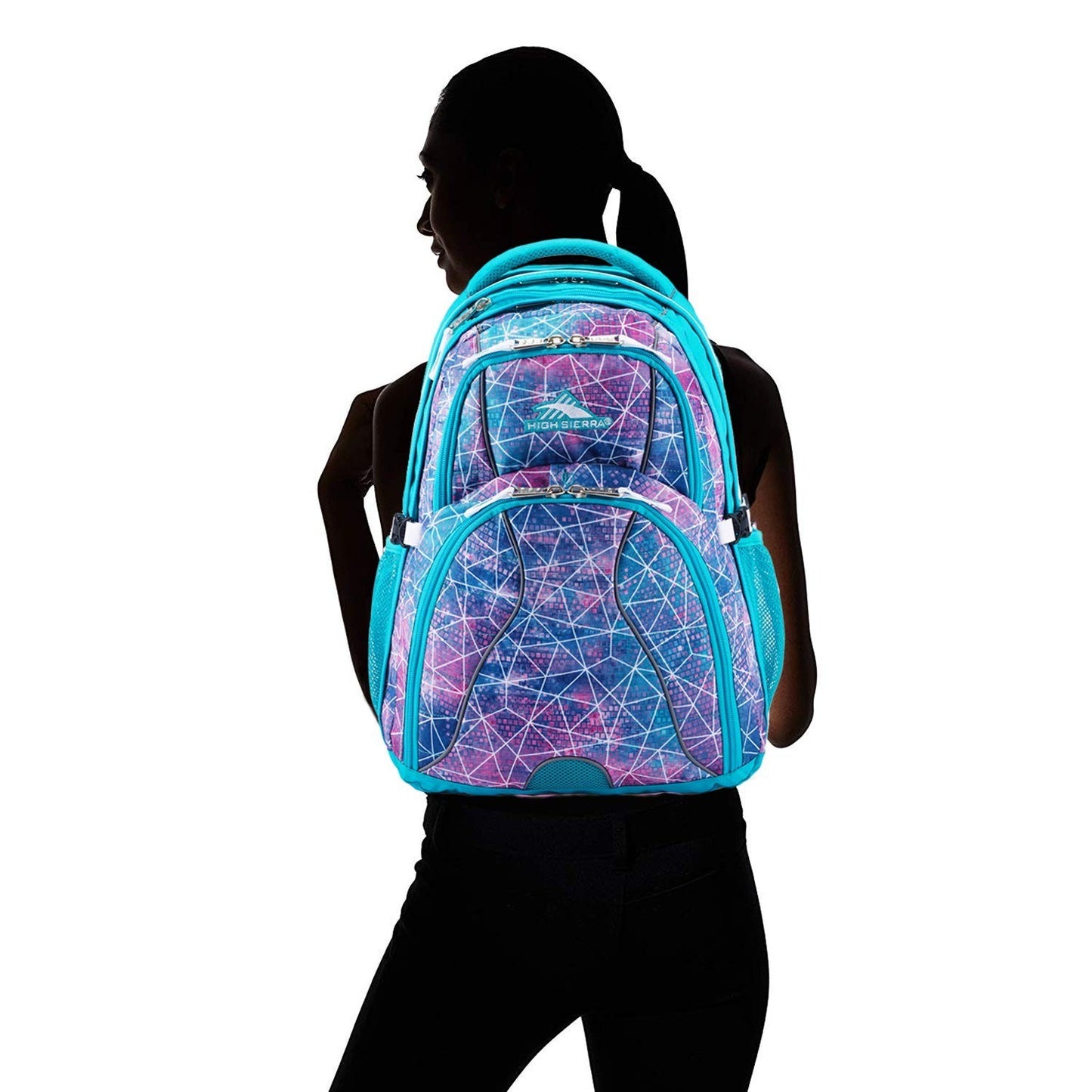 Stylish Laptop Backpack for School & Travel, Sequin Facets/Bluebird/White, One S5