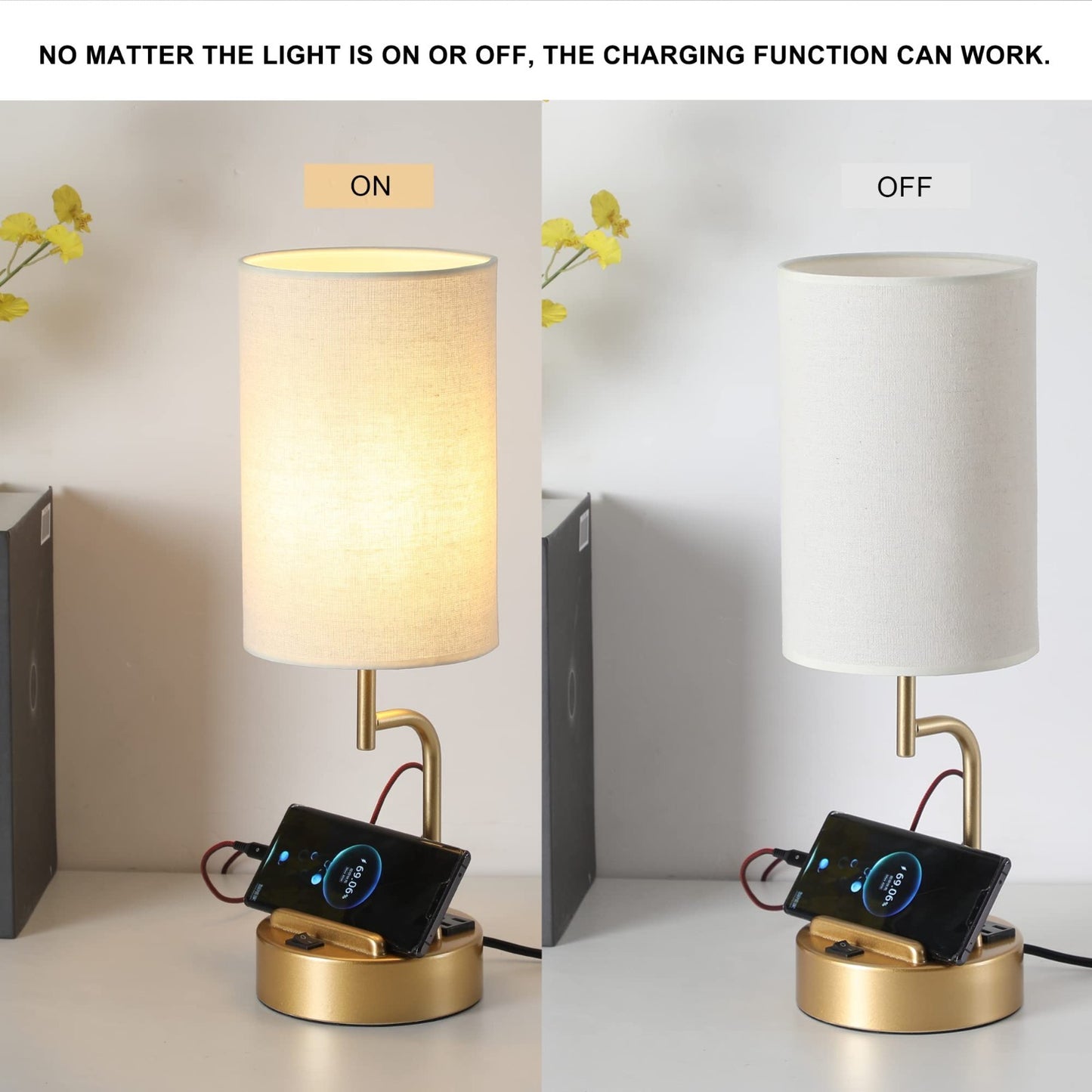 Modern Table Lamp with 3 USB Ports & AC Outlet, Bedside Desk Light, Set of 2 G6