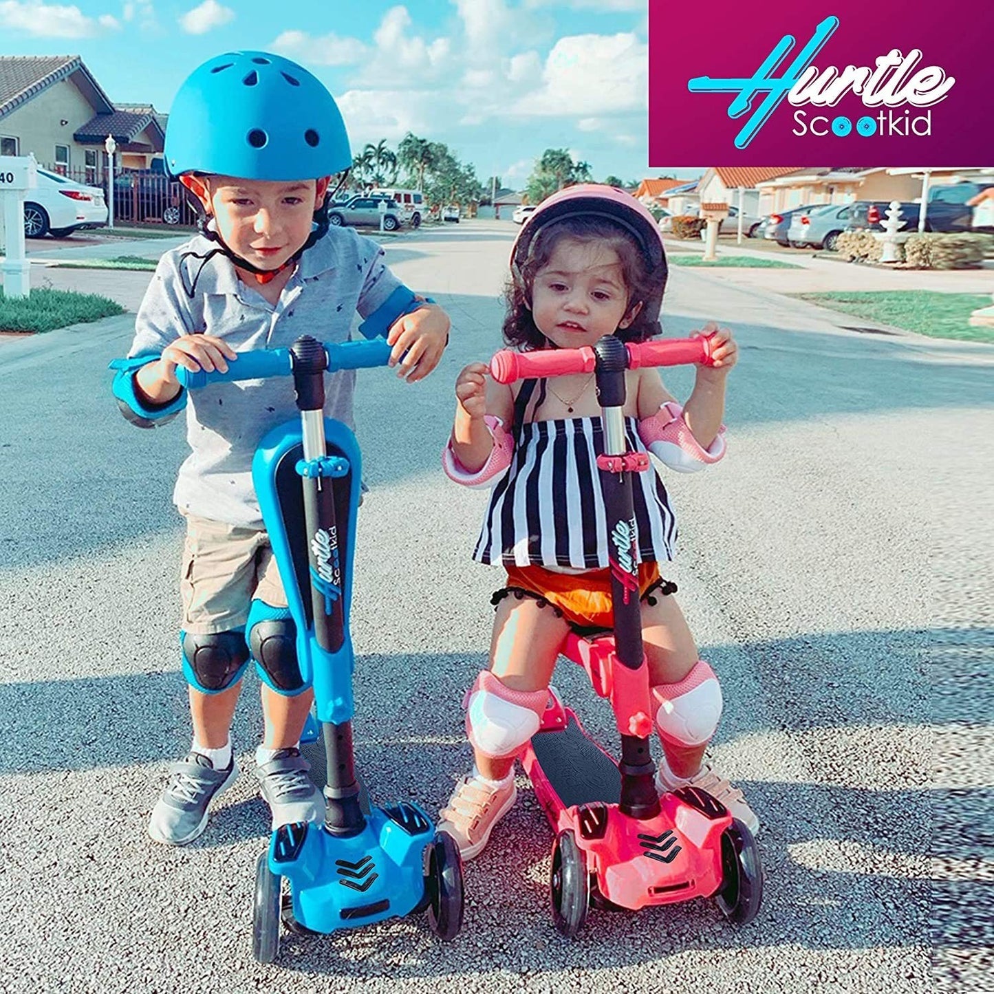 3-Wheeled Kids Scooter with LED Lights, Adjustable Handlebar, Foldable Seat - Si6