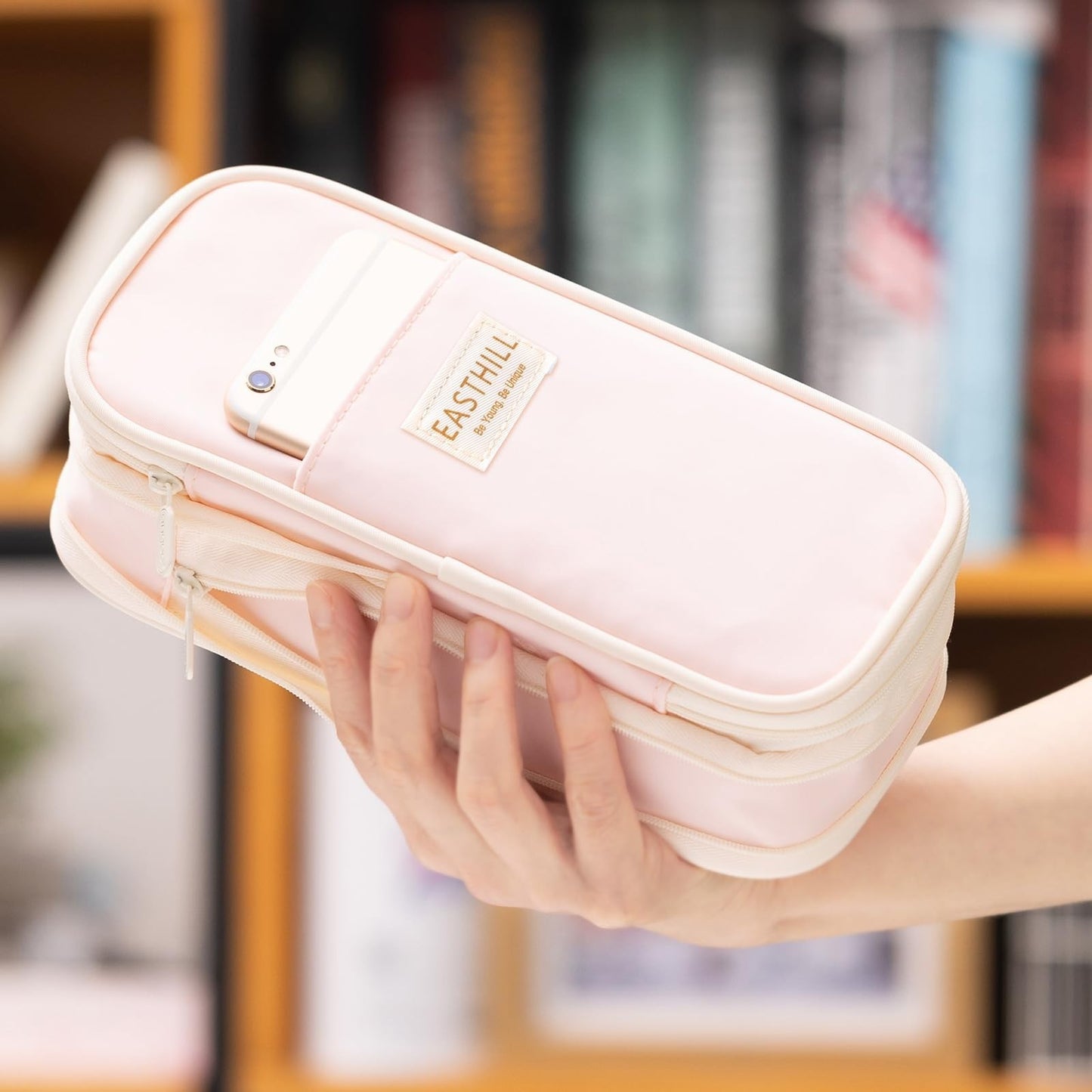 Large Capacity Pencil Case Stylish Pink Pencil Pouch for School & Office Suppl5
