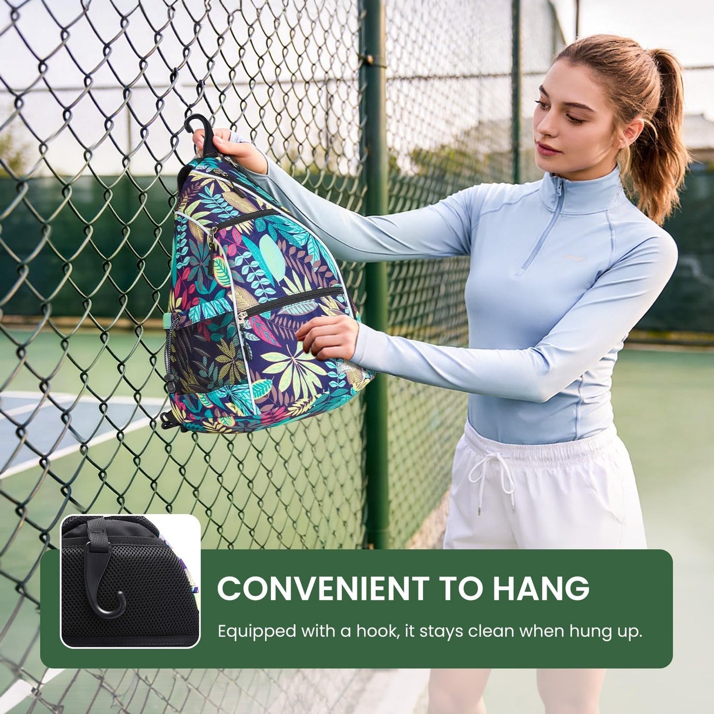 Adjustable Pickleball Backpack with Fence Hook - Large Capacity Sling Bag for Me8