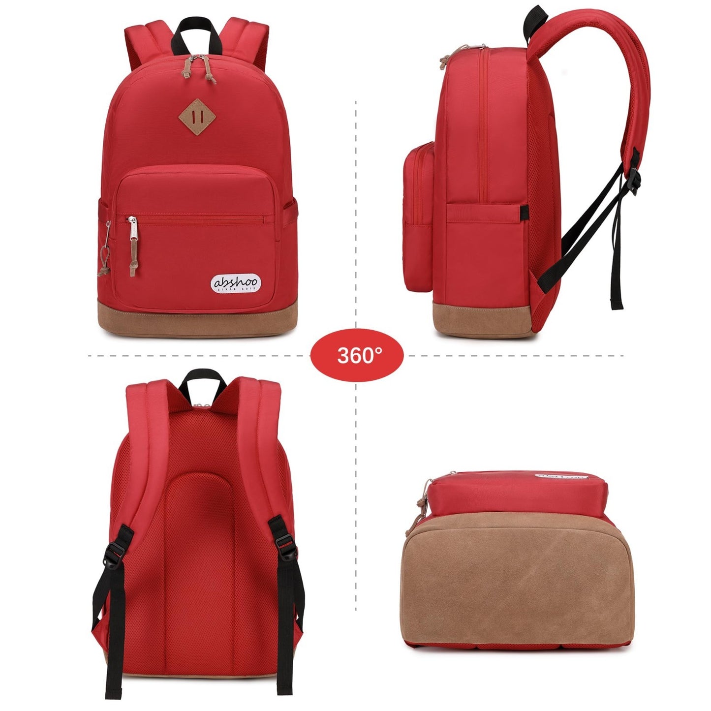 Classic School Backpack, College Bookbag for Teens, Casual Daypack Red5