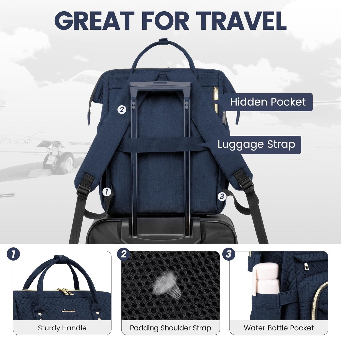 Stylish 15.6" Laptop Backpack for Women Waterproof Travel Bag with USB Port, P5