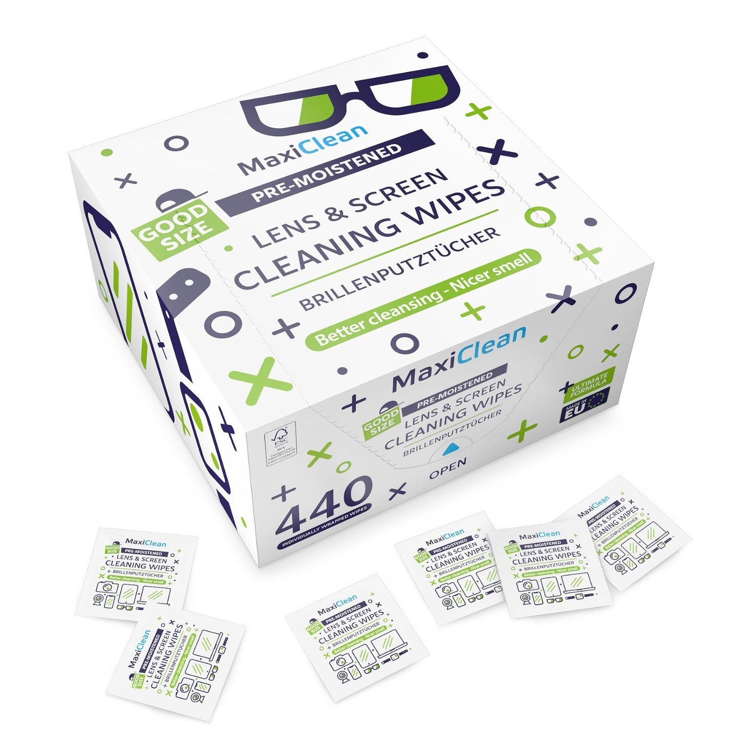 Pre-Moistened Lens Wipes 440 Pack - Streak-Free Glasses & Screen Cleaner, Bulk I8