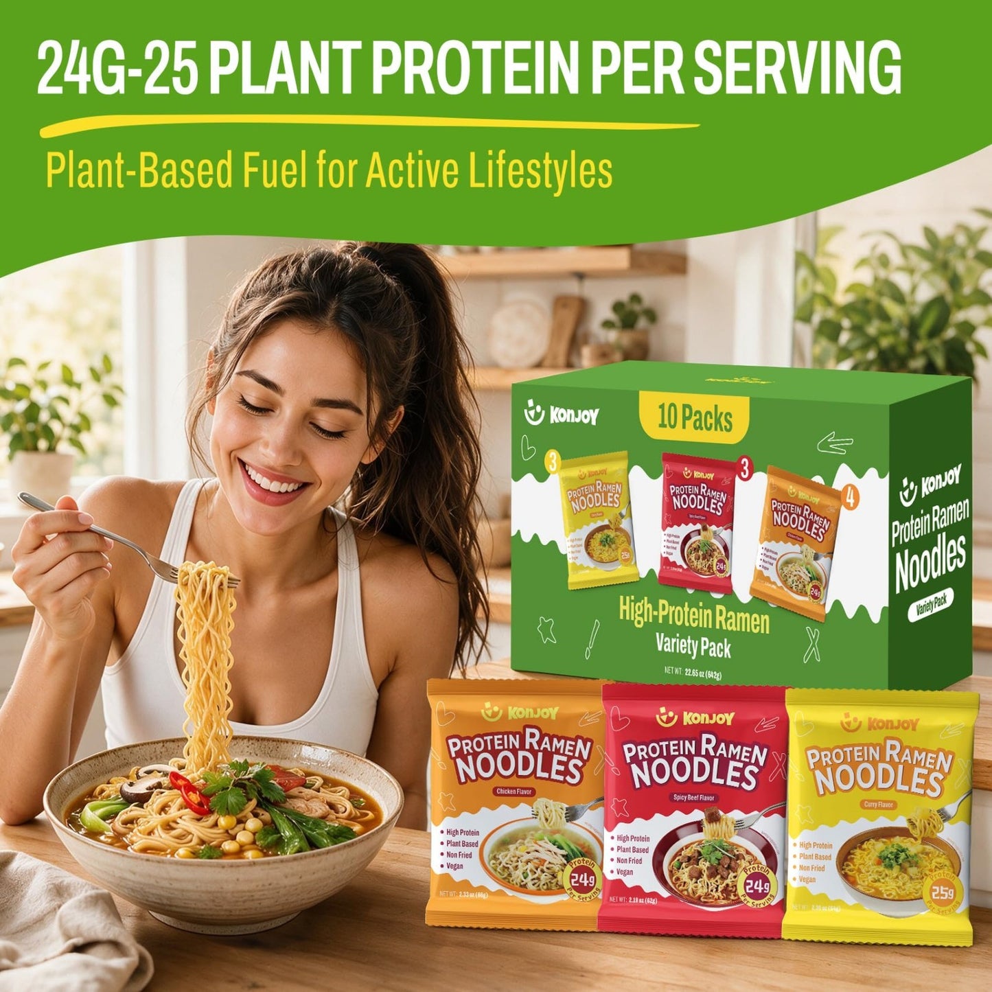 Vegan Protein Ramen Noodle Variety Pack - 10-Pack, 24g Protein, Low Fat, Instant6
