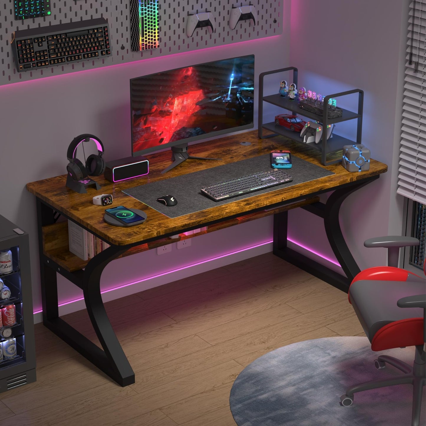 47x20 Inch Computer Desk with Storage, Sturdy Metal Frame, Rustic Brown, Home Of6