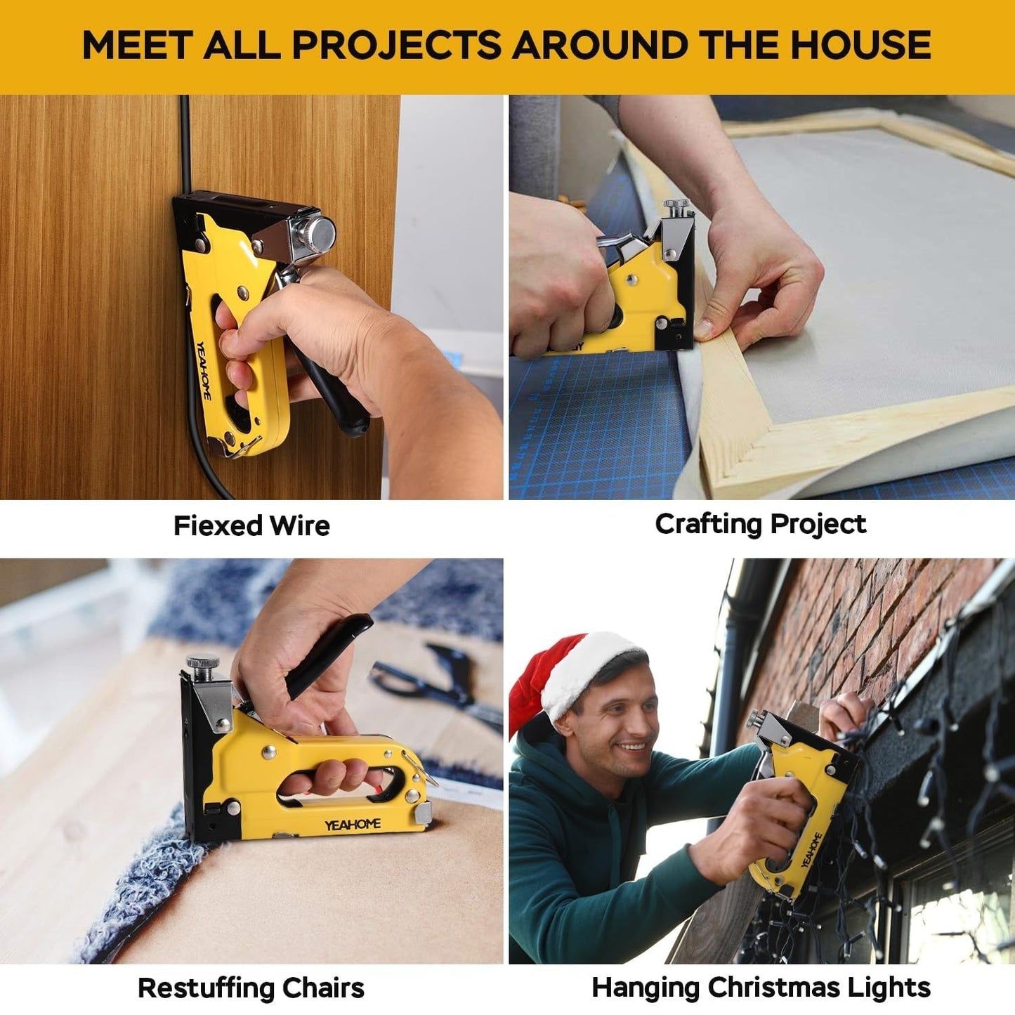 Heavy Duty Upholstery Staple Gun 4 in 1 with 4000 Staples, Manual Brad Nailer fo5