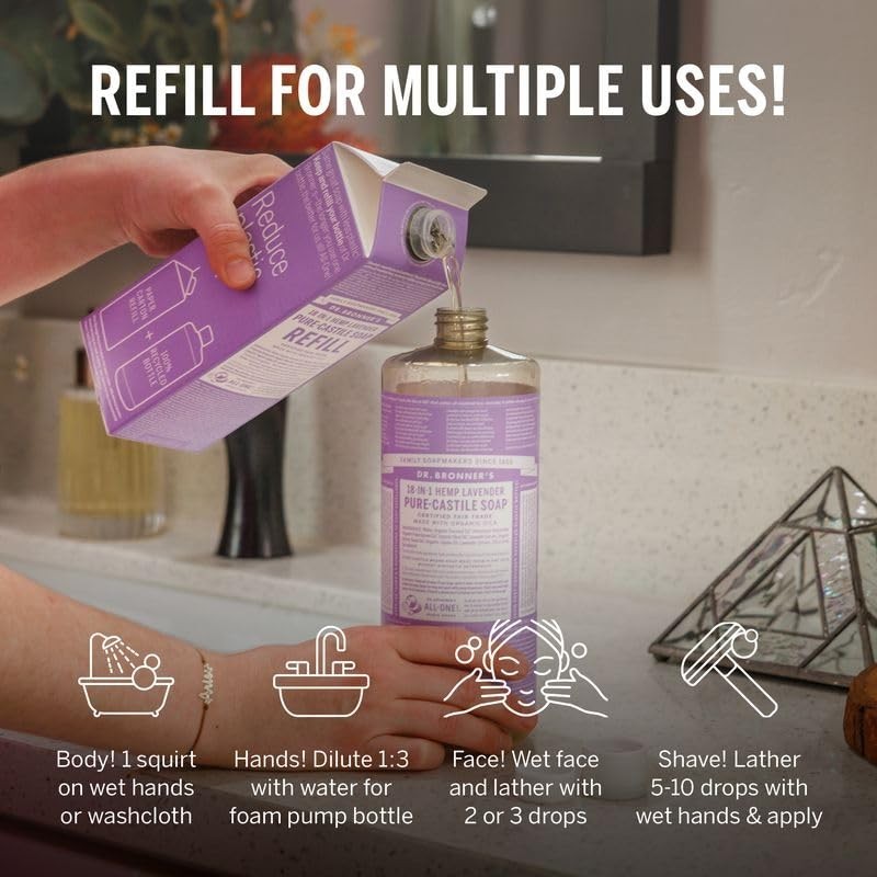 Pure-Castile Liquid Soap Refill - Lavender, 32oz - 18-in-1 Uses, Eco-Friendly, O5