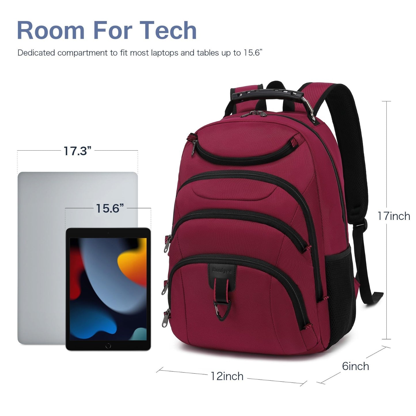 Waterproof 15.6" Laptop Backpack with USB Port, Anti Theft Travel Bag, Red4