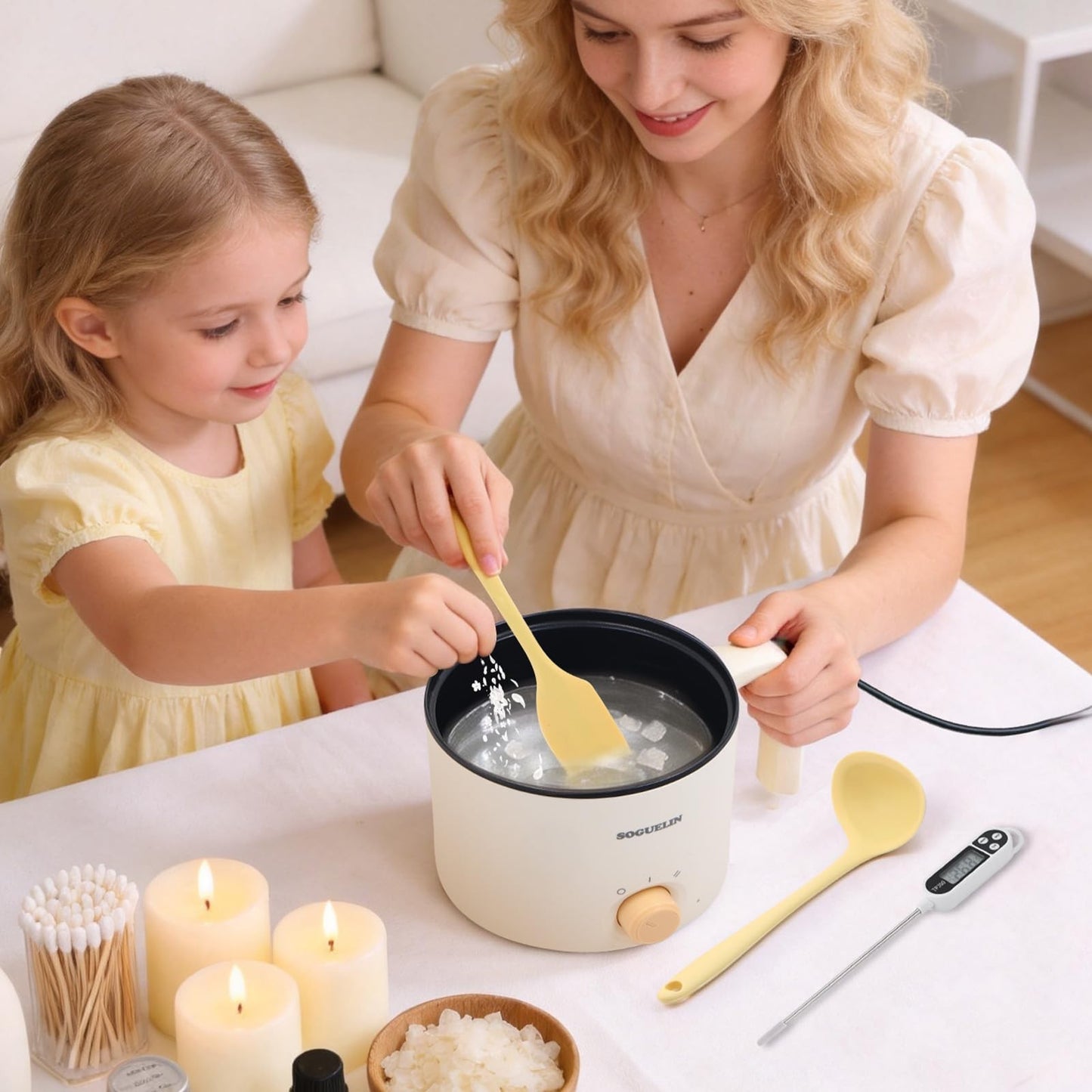 Electric Candle Wax Melter 1.5L with Stirring Spoon & Thermometer - DIY Pot for7