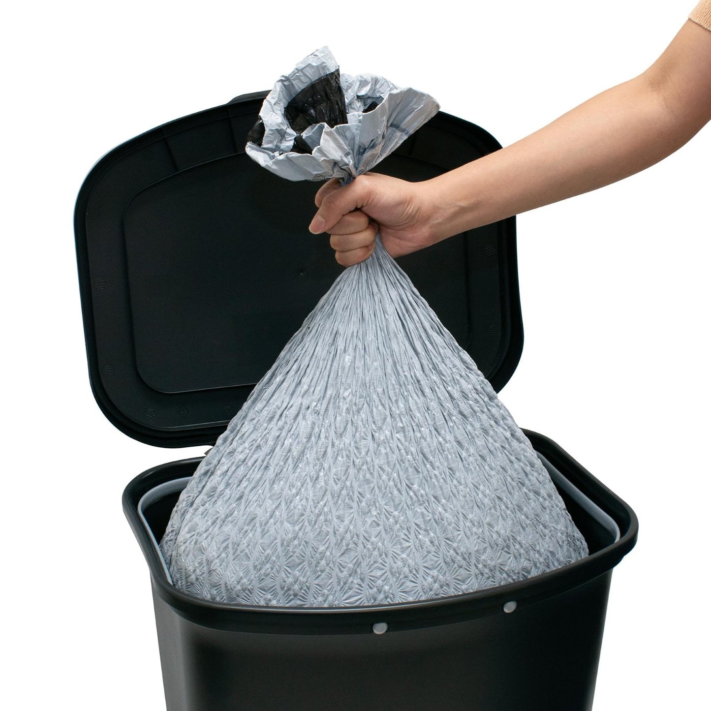 Premium 13 Gallon Trash Can with Clorox Odor Control, Hands-Free Pedal, Black8