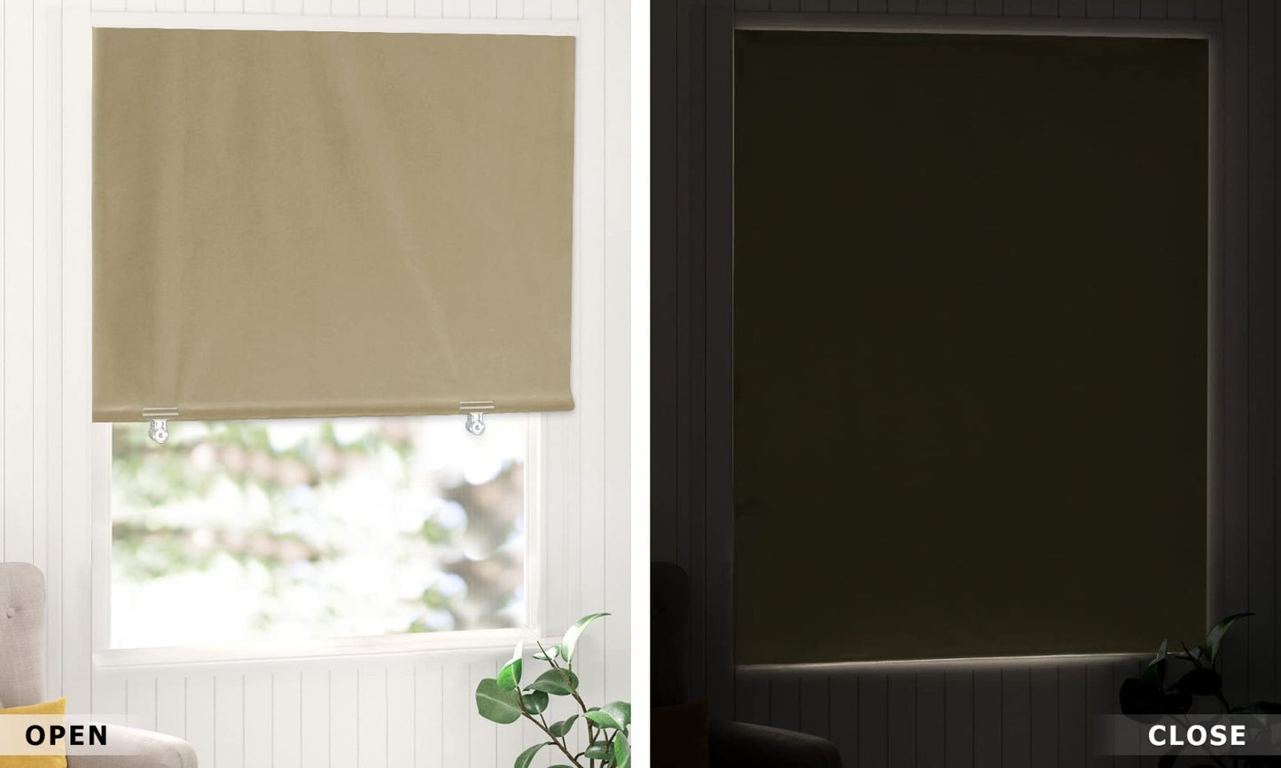 100% Blackout Roller Shades 48"x72" Beige | Cordless No Drill Thermal Insulated6